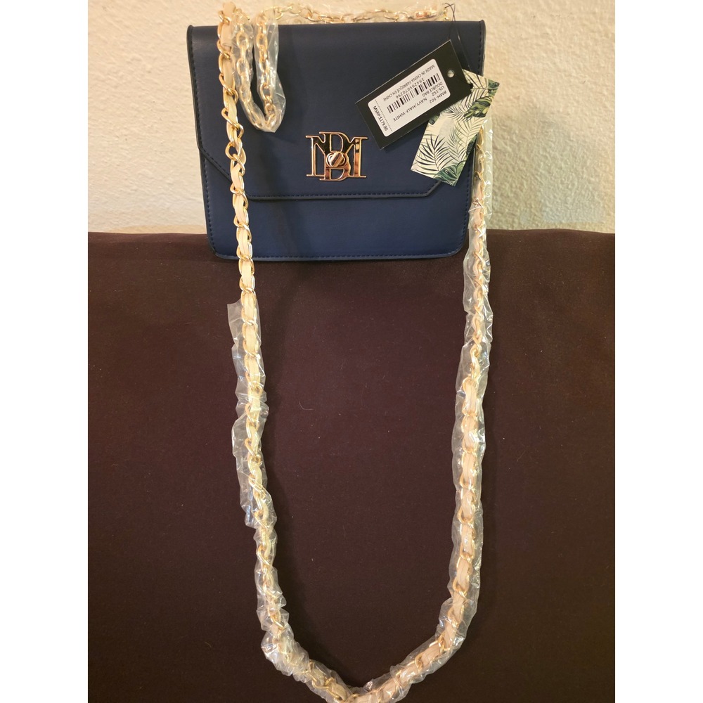 Badgley Mischka BMH-502 Double Bag Navy Cream Pearl Handle Crossbody NEW